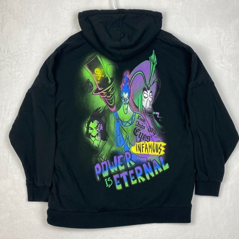 Disney Villain Graphic Sweater Womens Medium Black Oversized Hoodie Pockets